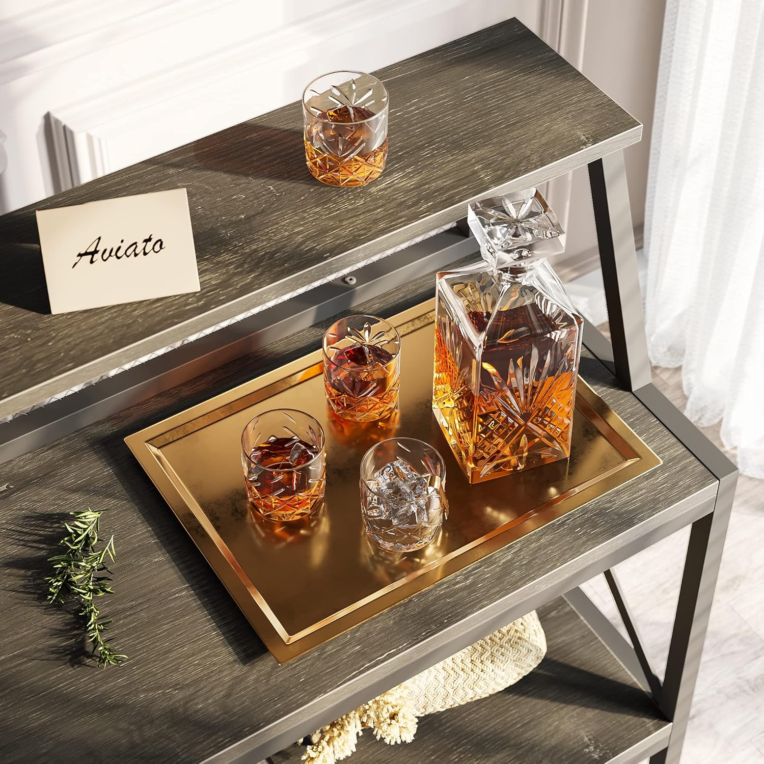 Bestier Freestanding Wine Rack Coffee Bar Table with Storage Gray