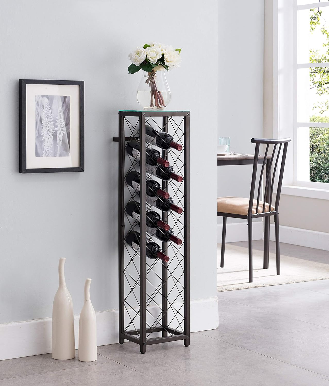Kings Brand Narenda Freestanding Wine Rack - Pewter 13 Bottles