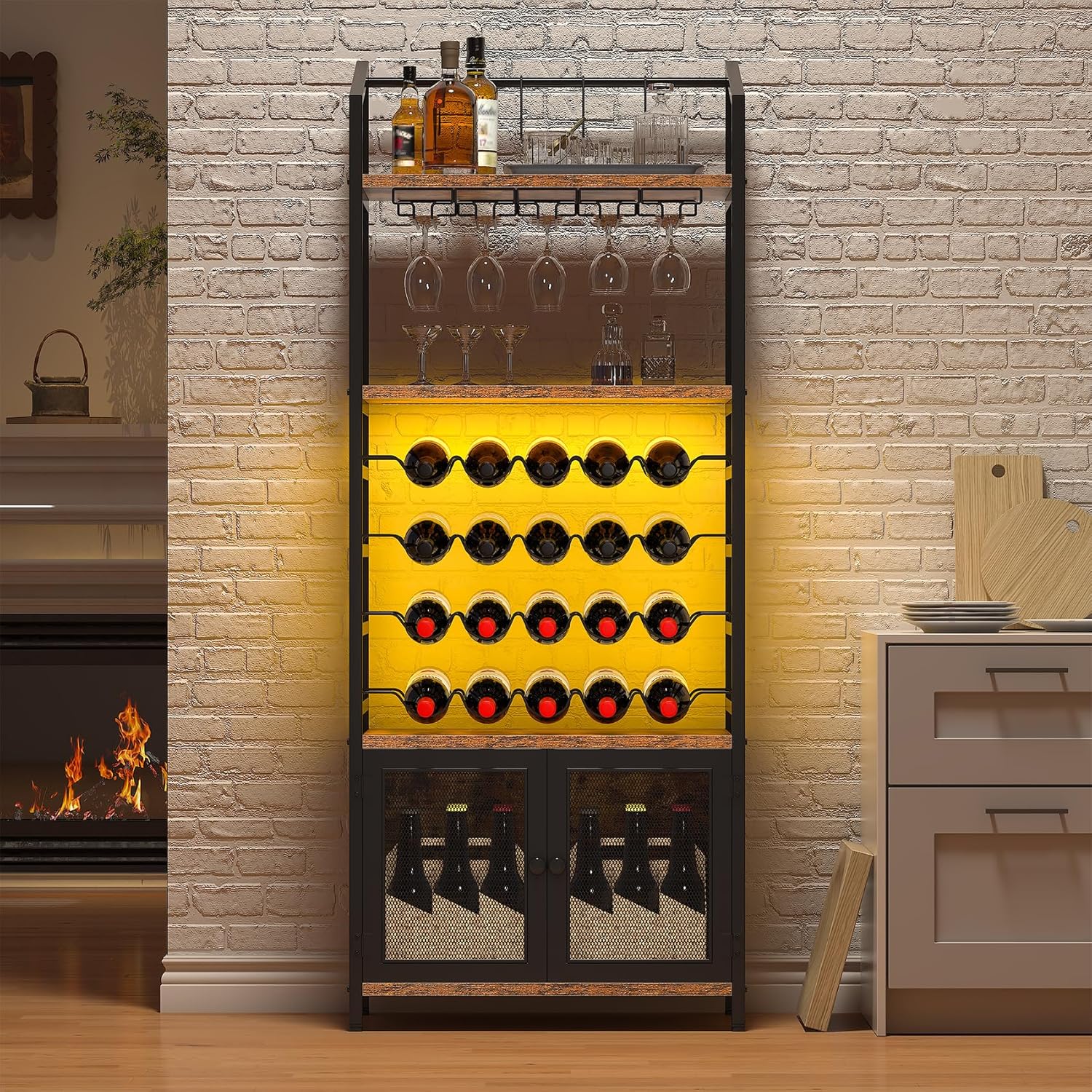 CBBPET 4-Tier Freestanding Wine Cabinet with LED Light