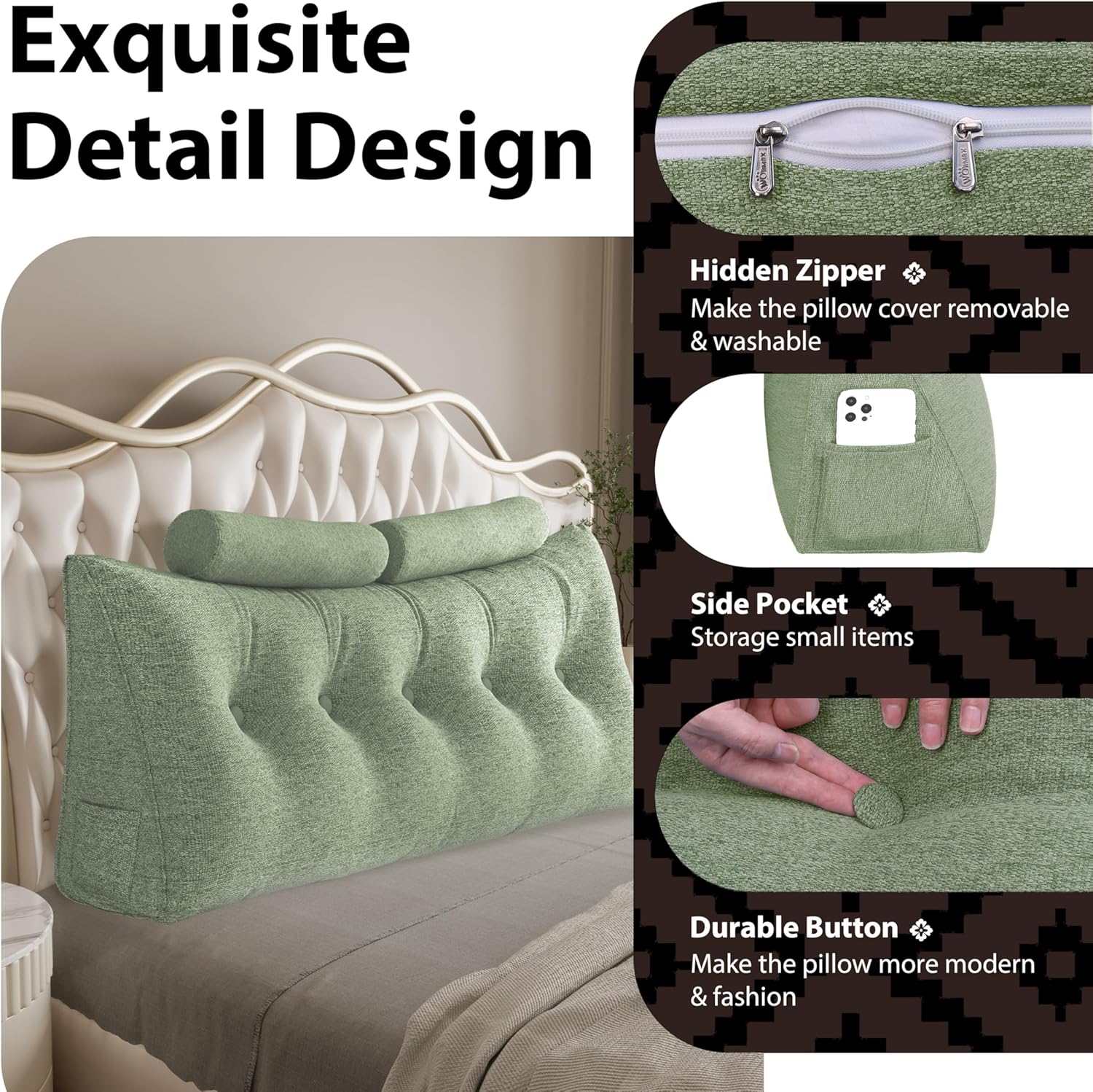 Thicken Headboard Pillow with Bolster for Bed Reading and TV Watching