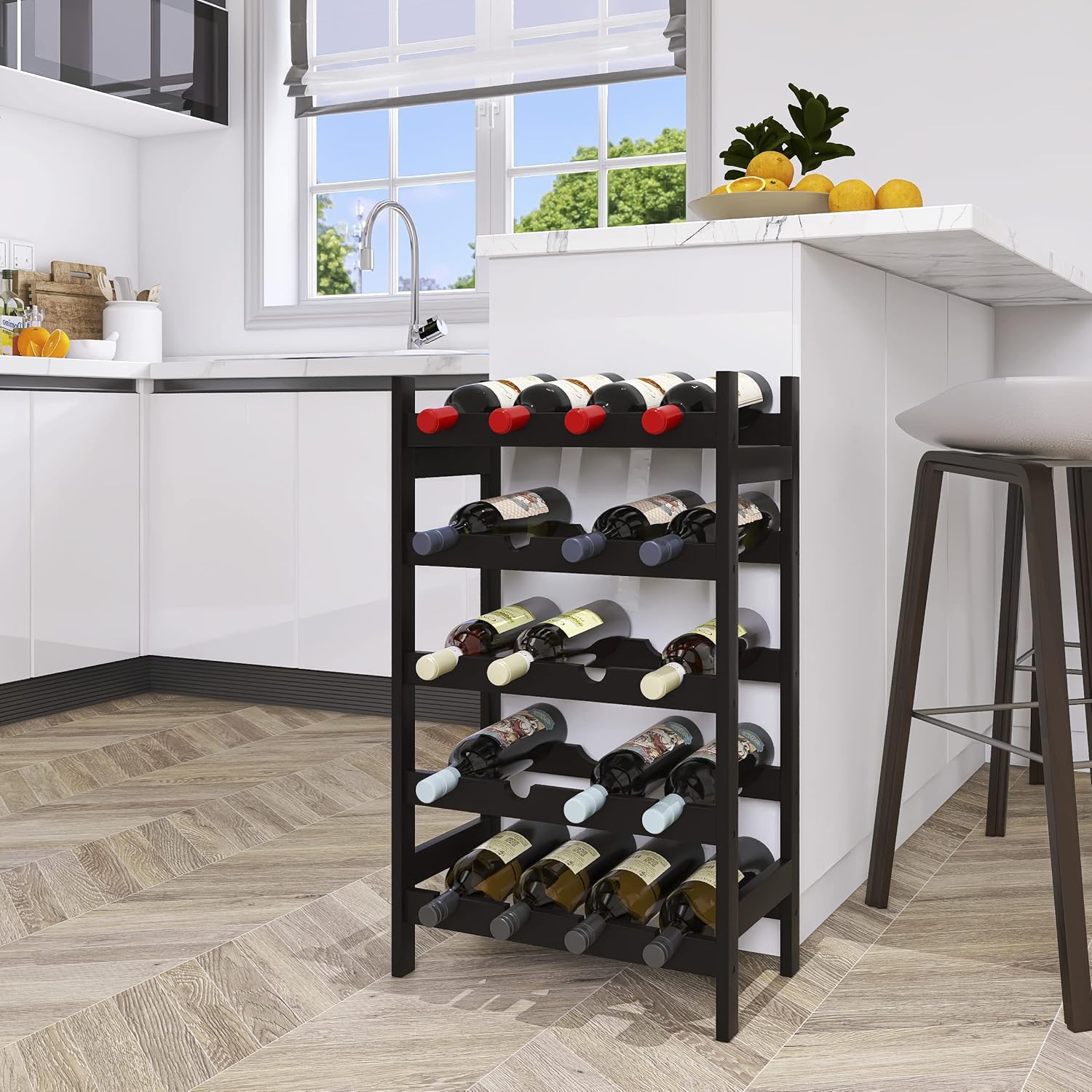 SMIBUY Bamboo Wine Rack 5-Tier 20-Bottle Storage Shelf Black
