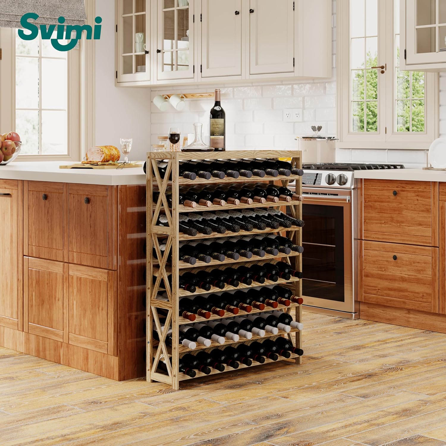 Solid Wood Wine Rack 8 Tier 72 Bottles Freestanding