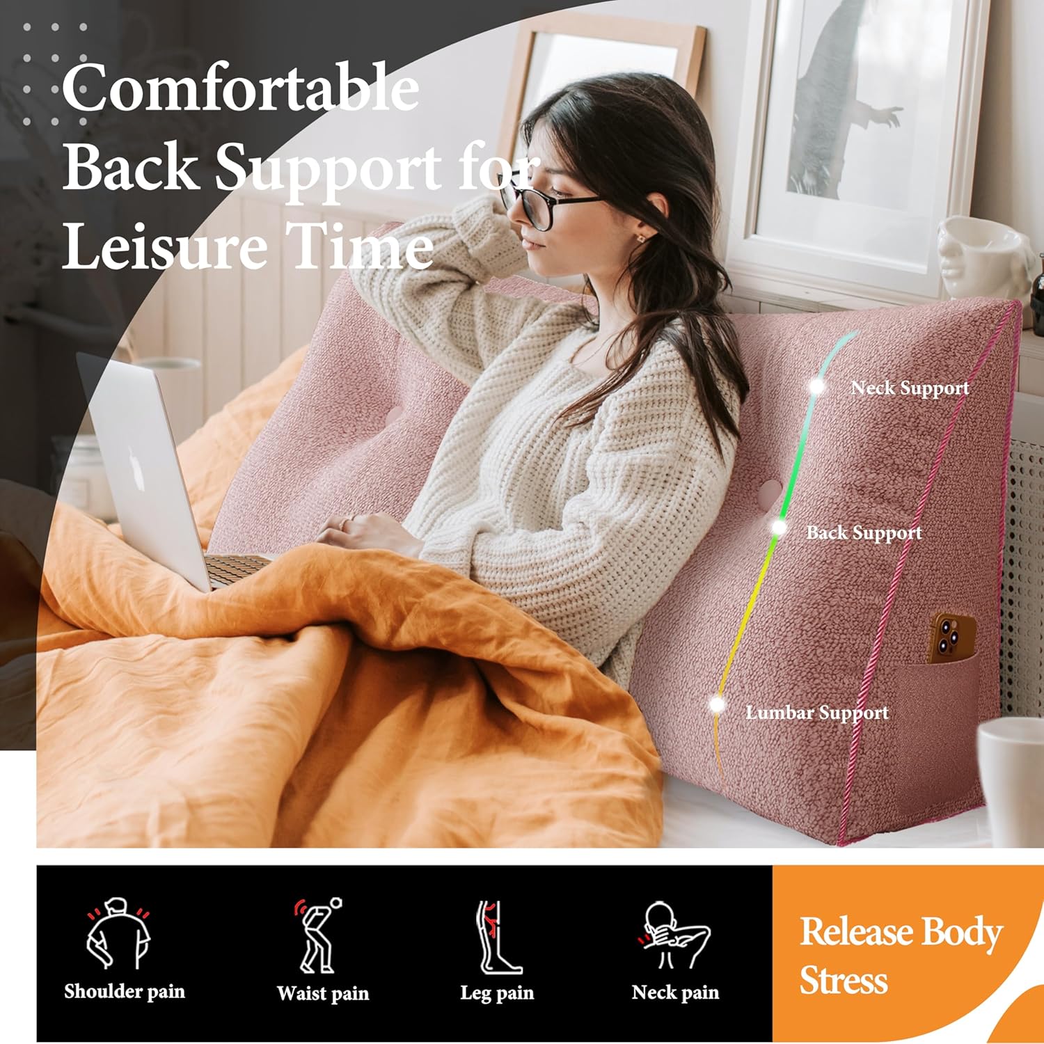 Triangle Reading Pillow Queen Size XXL Velvet Pink 1