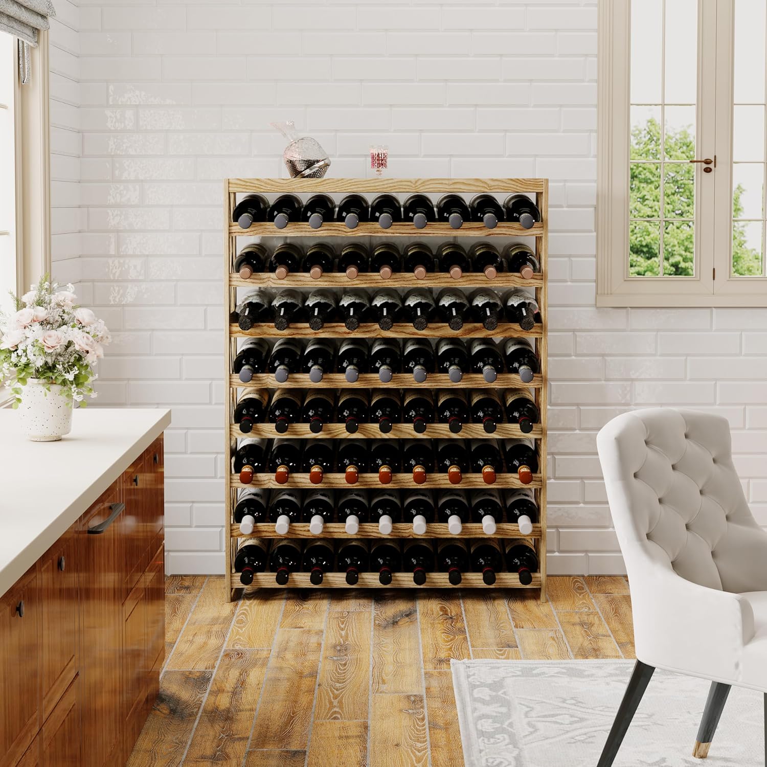 Solid Wood Wine Rack 8 Tier 72 Bottles Freestanding