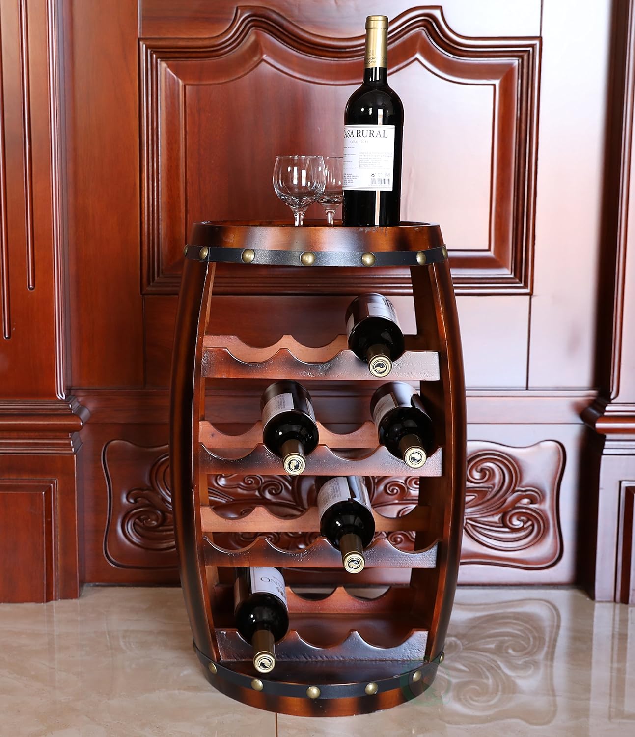 Vintiquewise Wooden Barrel Shaped 14 Bottle Wine Rack
