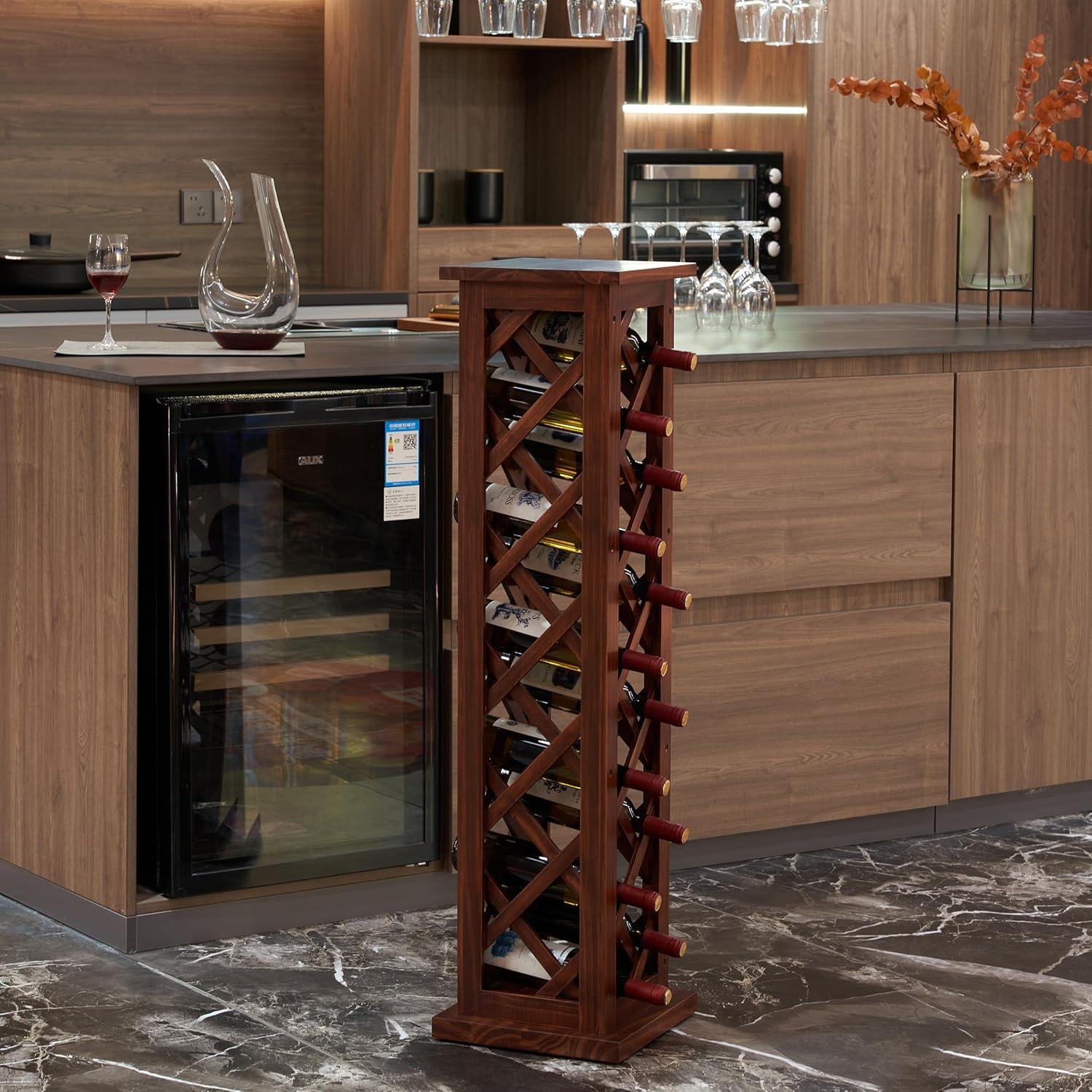 Freestanding Wine Rack in Checkered Design for 10 Bottles