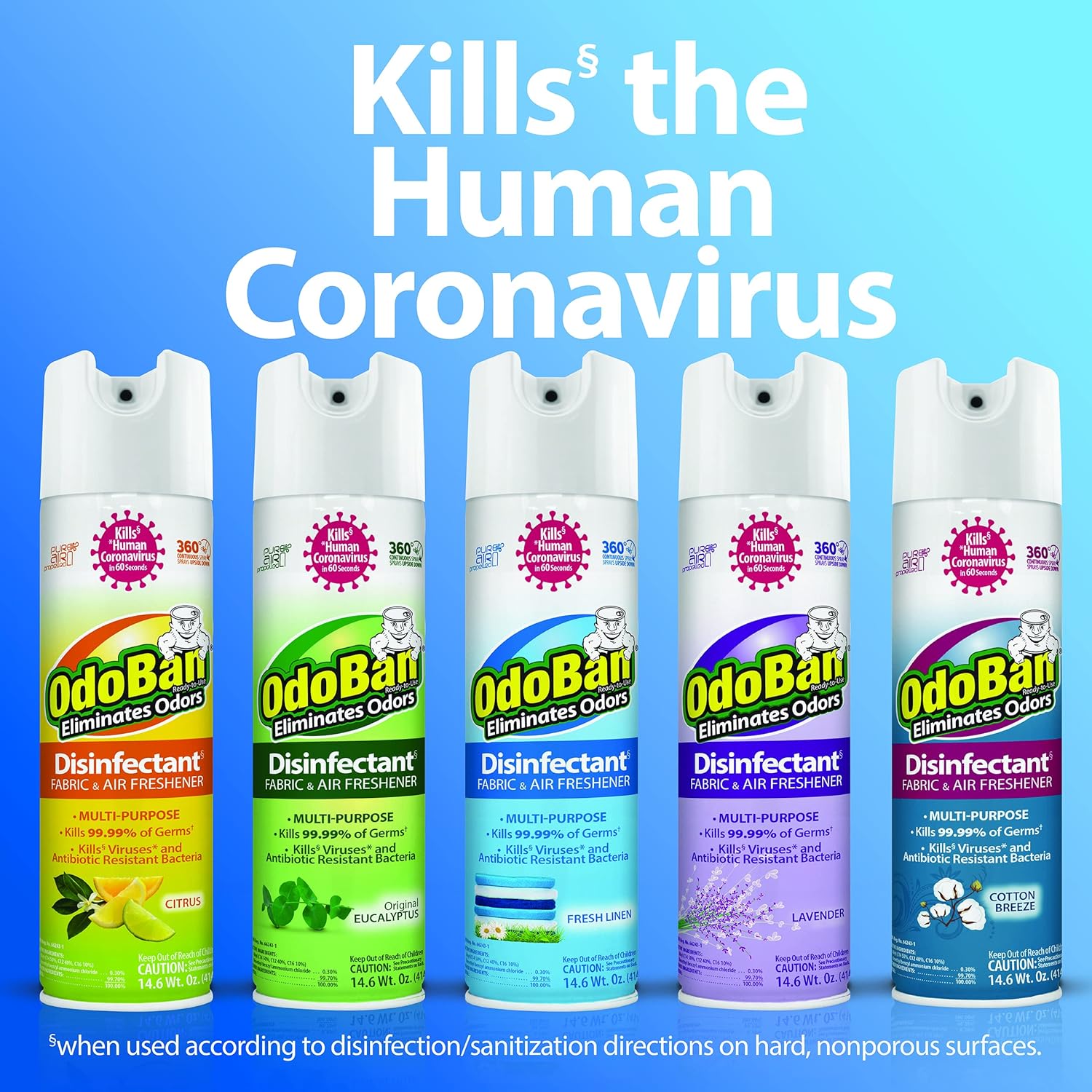 OdoBan 360-Degree Continuous Spray Disinfectant 4 Pack Fresh Linen Scent