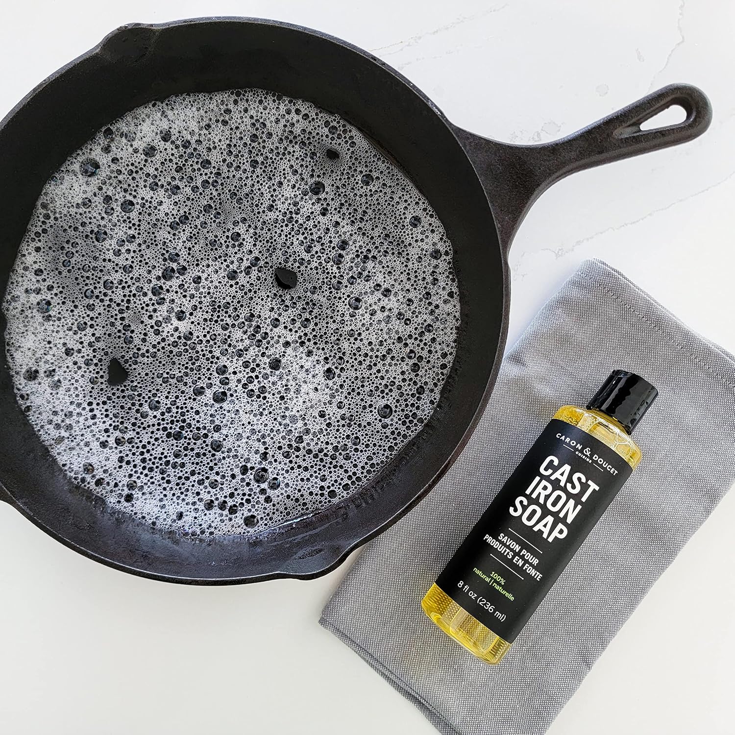 CARON DOUCET Cast Iron Cleaning Set 8oz Seasoning Oil Soap