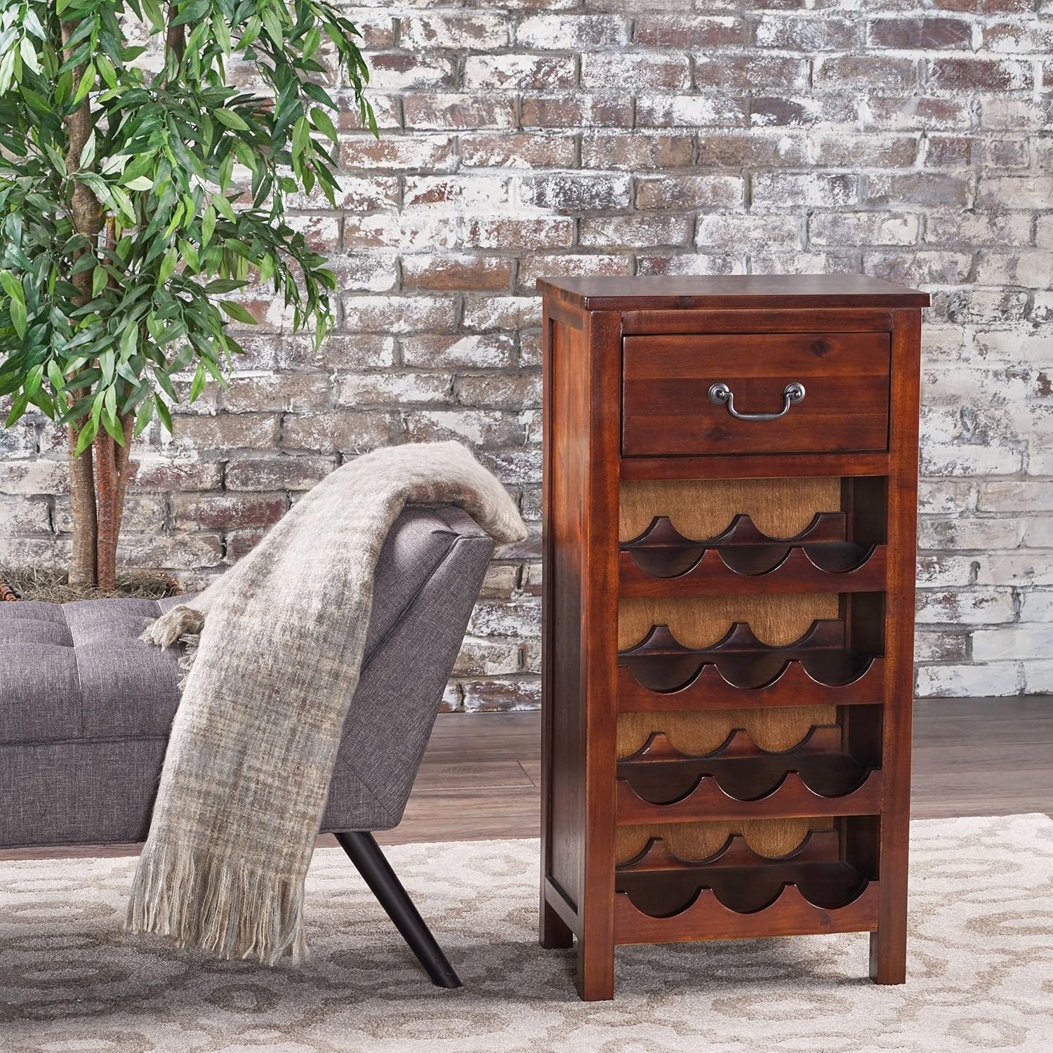Christopher Knight Home Eirinn Wine Rack with Drawer Dark Oak